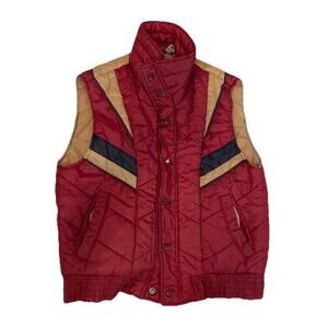 Vtg 70s Puffer Alpine Ski Color Block Puffer Vest Size Medium Red Tan -Gaper Day
